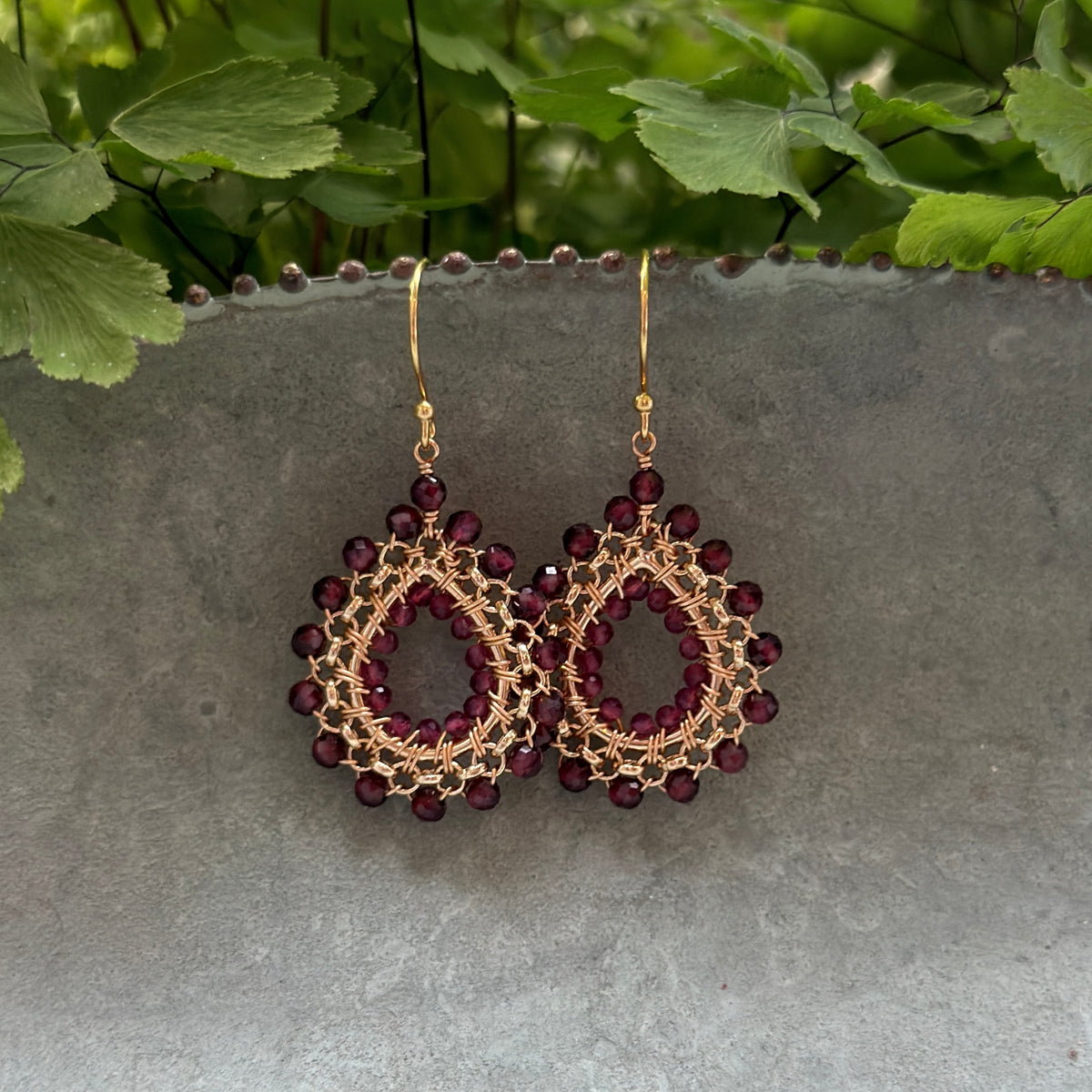 Burgundy & Fuchsia Pink Garnet Mini Rolo Teardrop Beaded Earrings