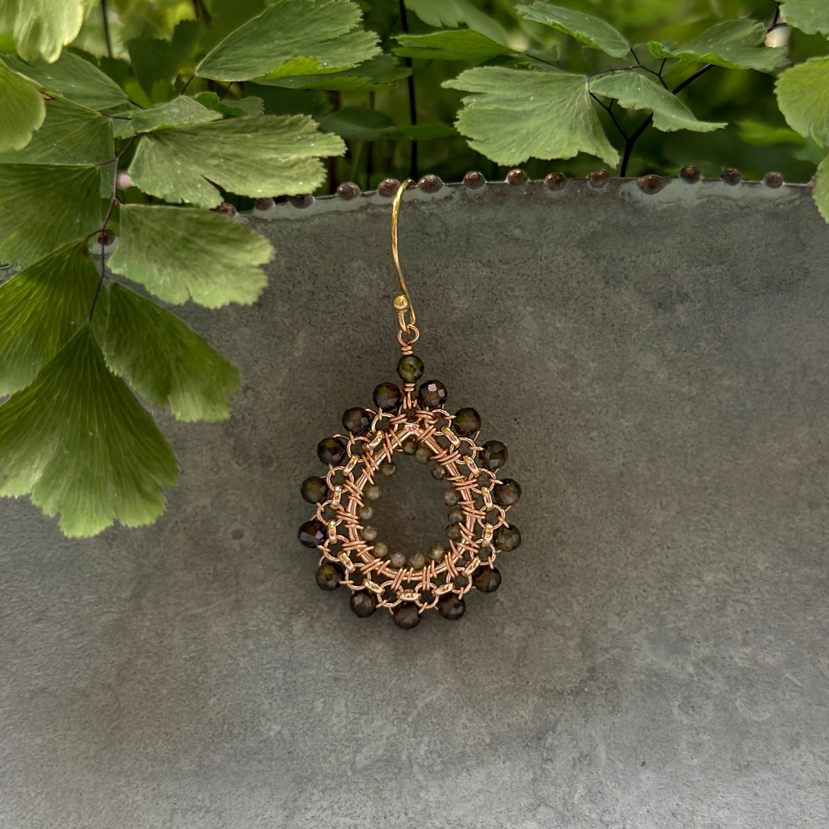 Olive Green Peridot Mini Rolo Teardrop Beaded Earrings