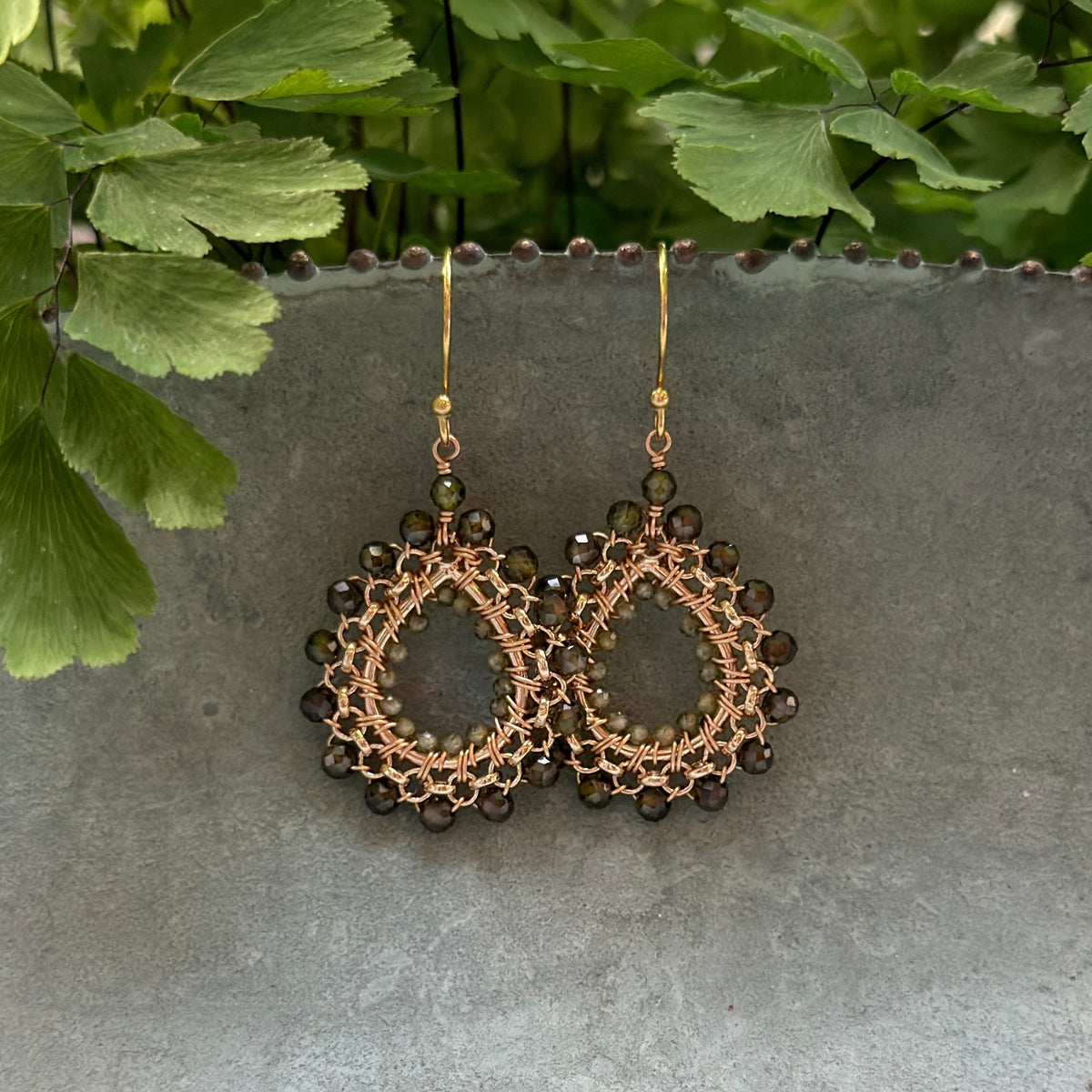 Olive Green Peridot Mini Rolo Teardrop Beaded Earrings