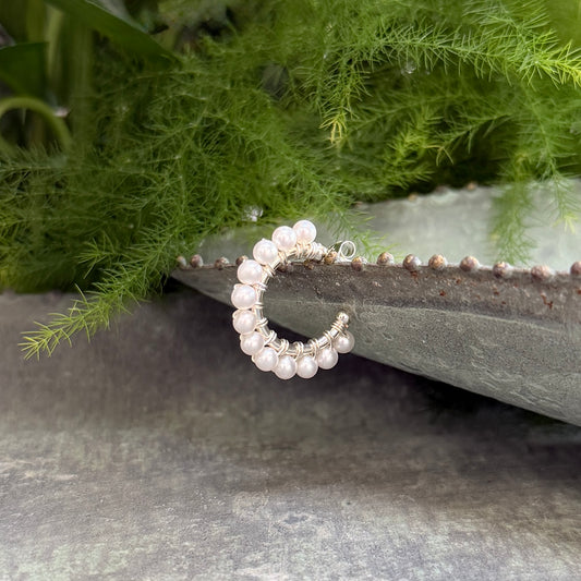 Freshwater Pearl Mini Hoop Beaded Earrings (Silver)
