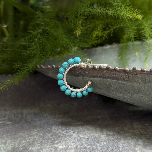 Chunky Turquoise Mini Hoop Beaded Earrings (Silver)