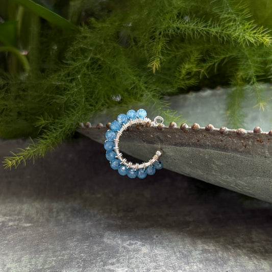 Chunky Dark Cornflower Kyanite Mini Hoop Beaded Earrings (Silver)