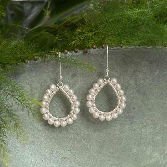 Freshwater Pearl Mini Teardrop Earrings (Silver)