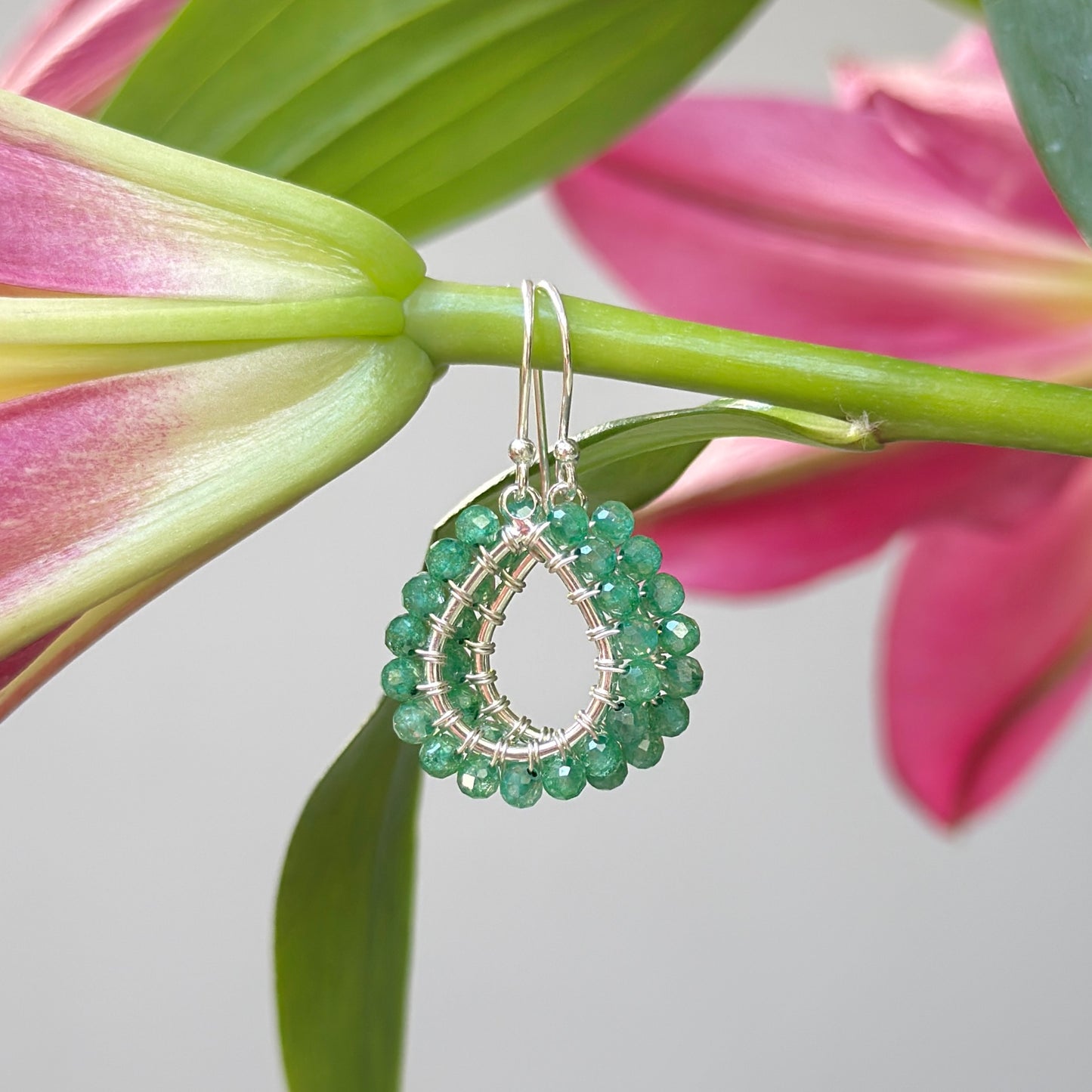 Dark Mint Jade Mini Teardrop Earrings (Silver)