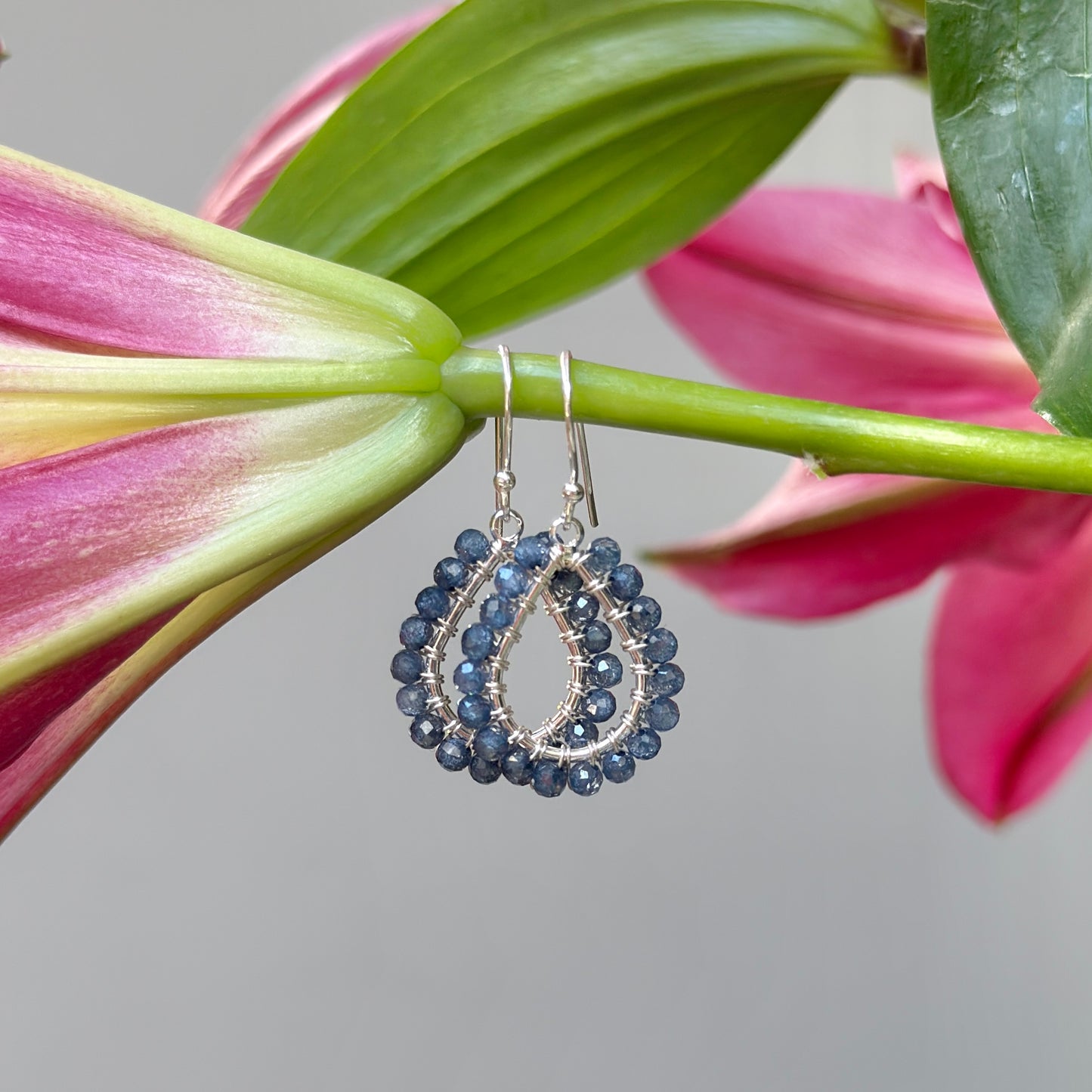 Airforce Blue Quartz Mini Teardrop Earrings (Silver)