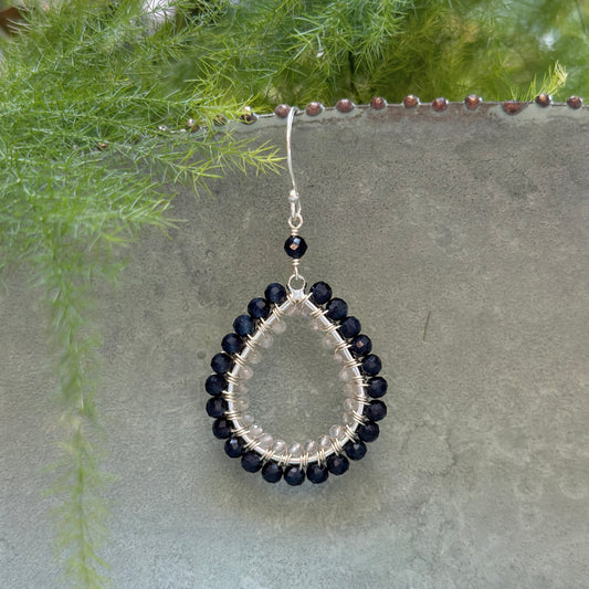 Dark Denim Blue Iolite & Grey Labradorite Double Beaded Midi Teardrop Earrings (Silver)