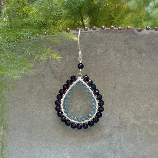 Dark Denim Iolite & Dark Cornflower Kyanite Double Beaded Midi Teardrop Earrings (Silver)