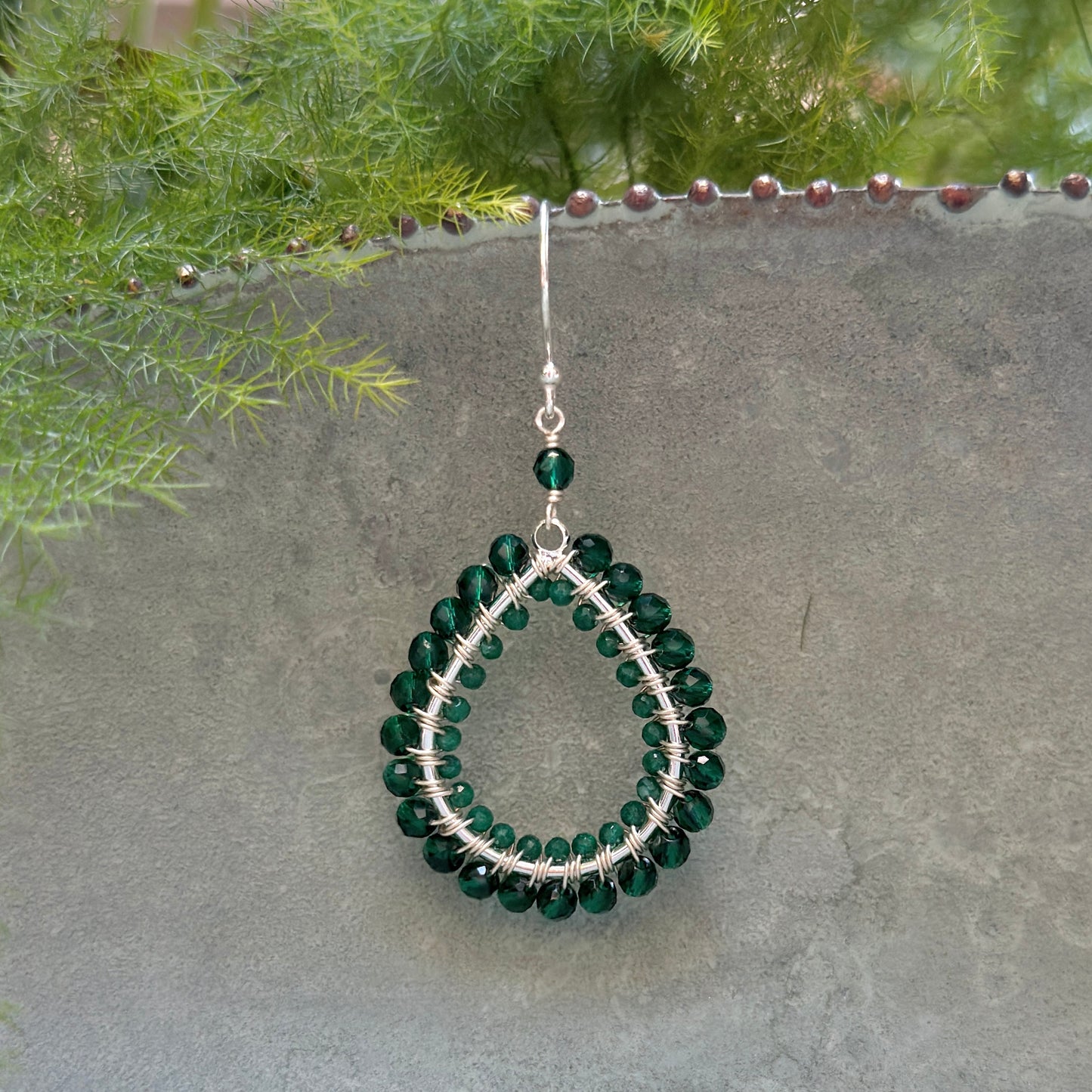Emerald Green Jade & Mid Emerald Double Beaded Midi Teardrop Earrings (Silver)