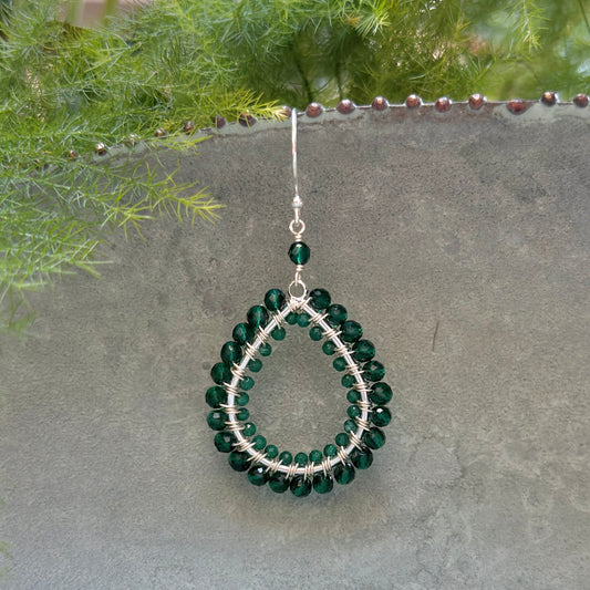 Emerald Green Jade & Mid Emerald Double Beaded Midi Teardrop Earrings (Silver)