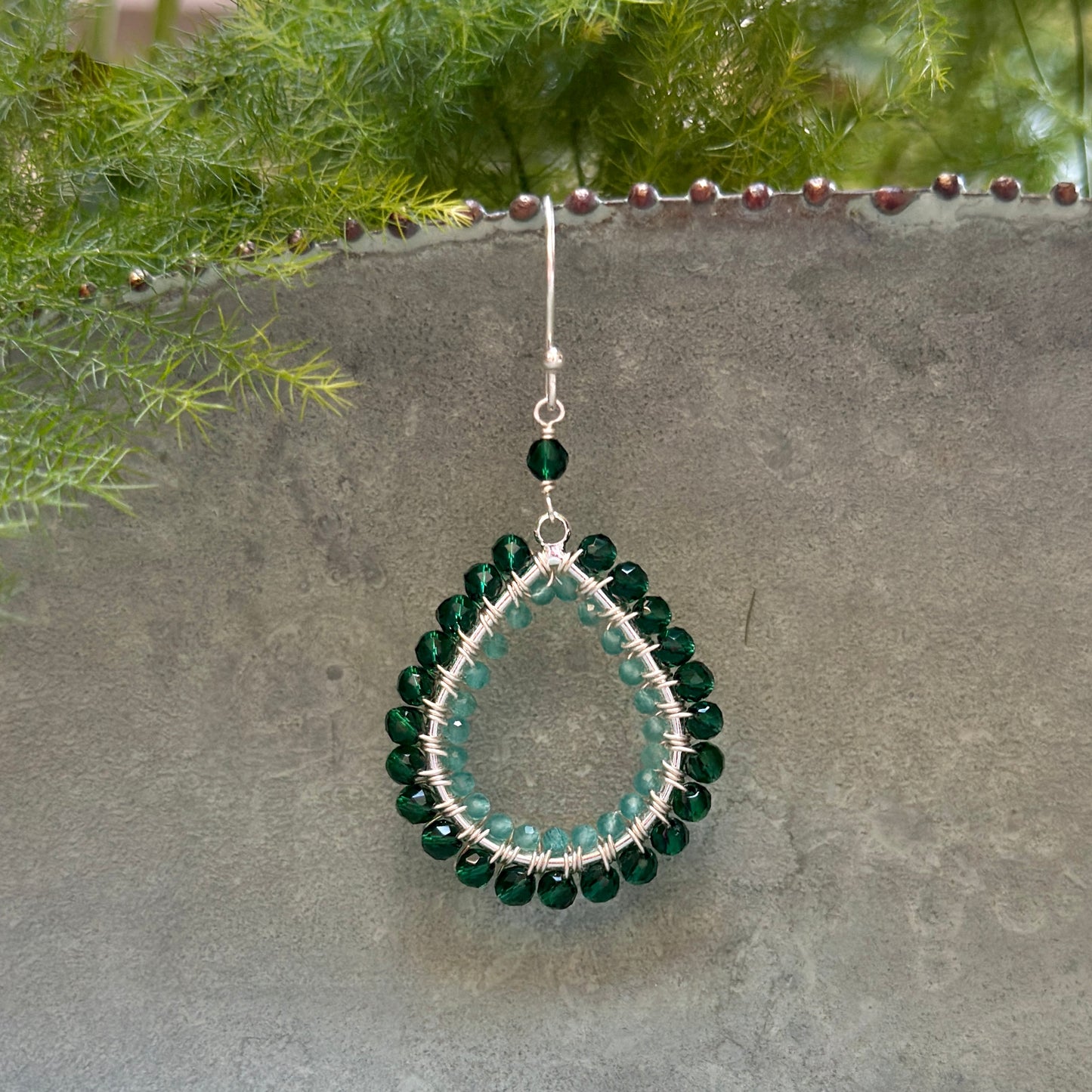 Emerald Green Jade & Mint Green Jade Double Beaded Midi Teardrop Earrings (Silver)