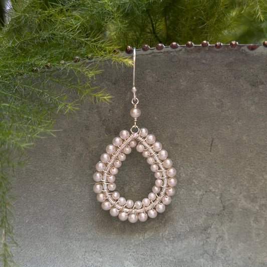 Freshwater Pearl Double Beaded Midi Teardrop Earrings (Silver)