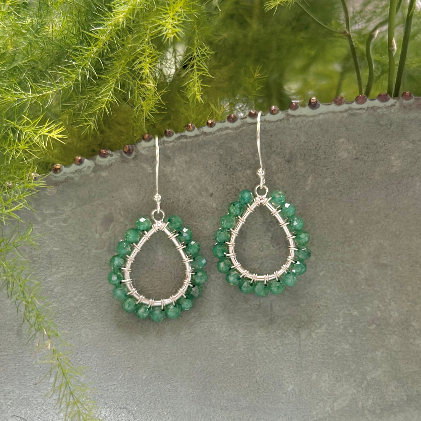 Dark Mint Jade Mini Teardrop Earrings (Silver)