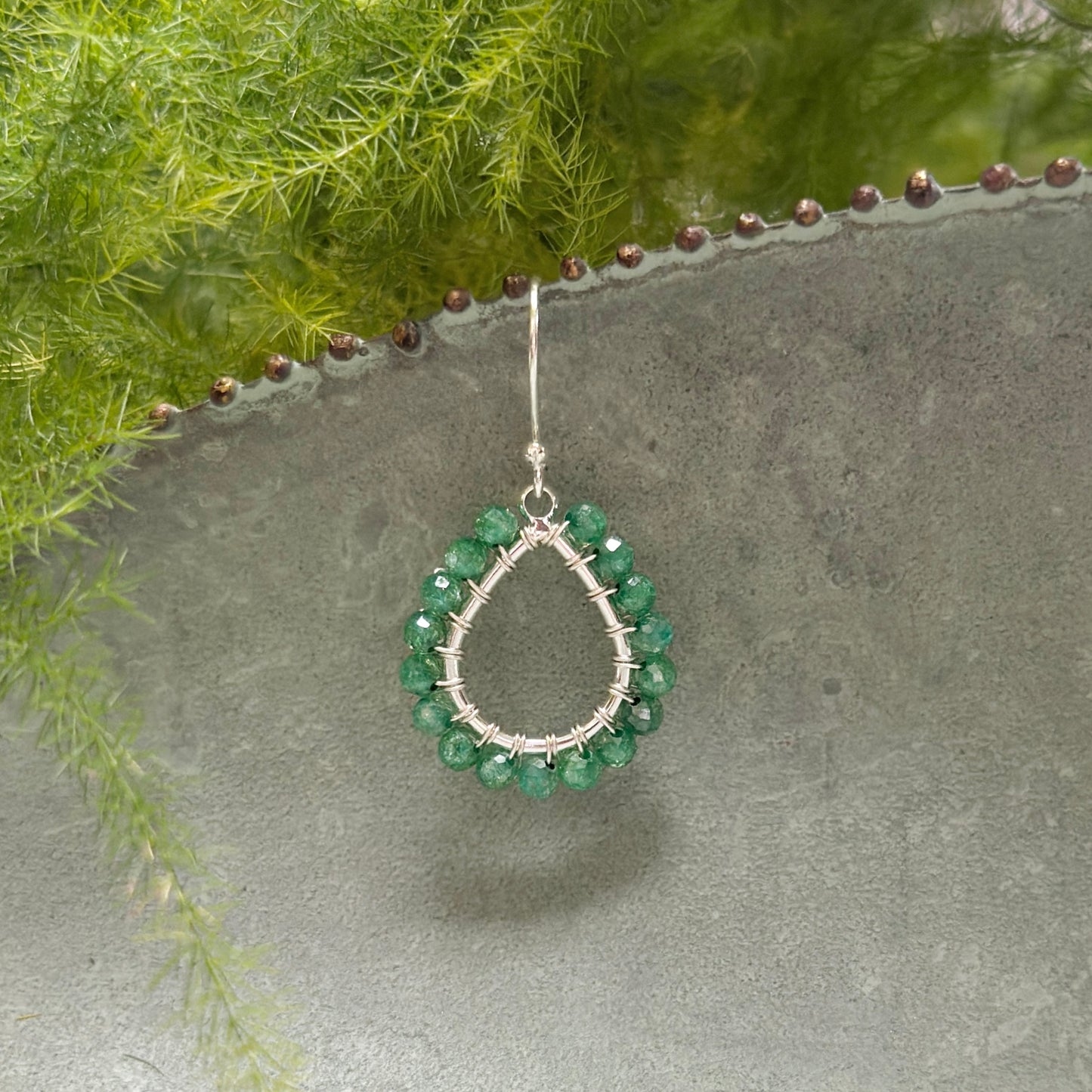 Dark Mint Jade Mini Teardrop Earrings (Silver)