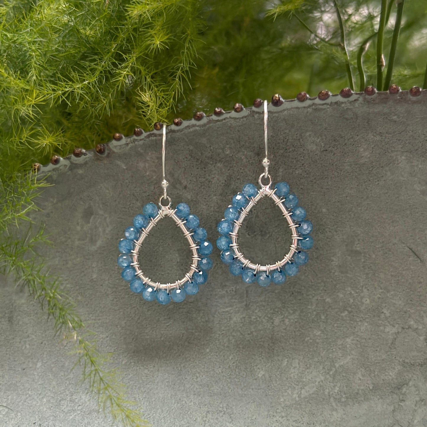 Dark Cornflower Kyanite Mini Teardrop Earrings (Silver)