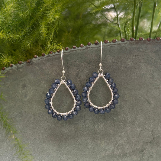Airforce Blue Quartz Mini Teardrop Earrings (Silver)