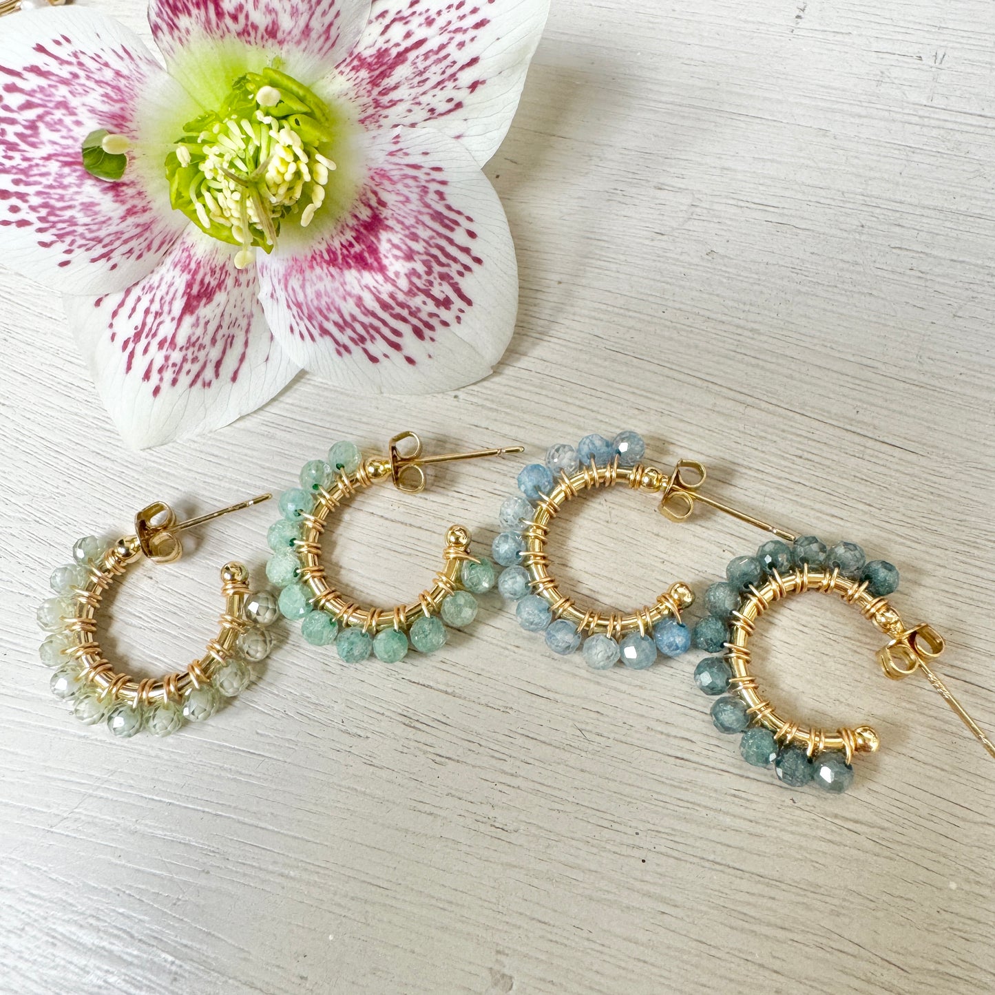 Chunky Pale Denim Blue Azurite Mini Hoop Beaded Earrings