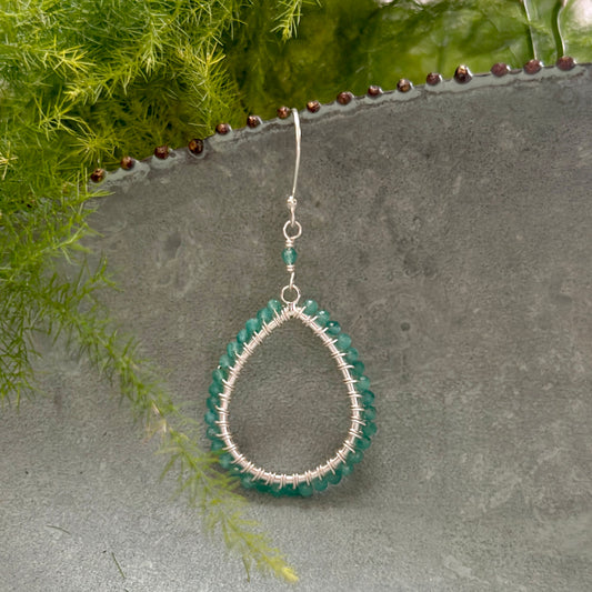 Mint Green Jade Midi Teardrop Beaded Earrings (Silver)