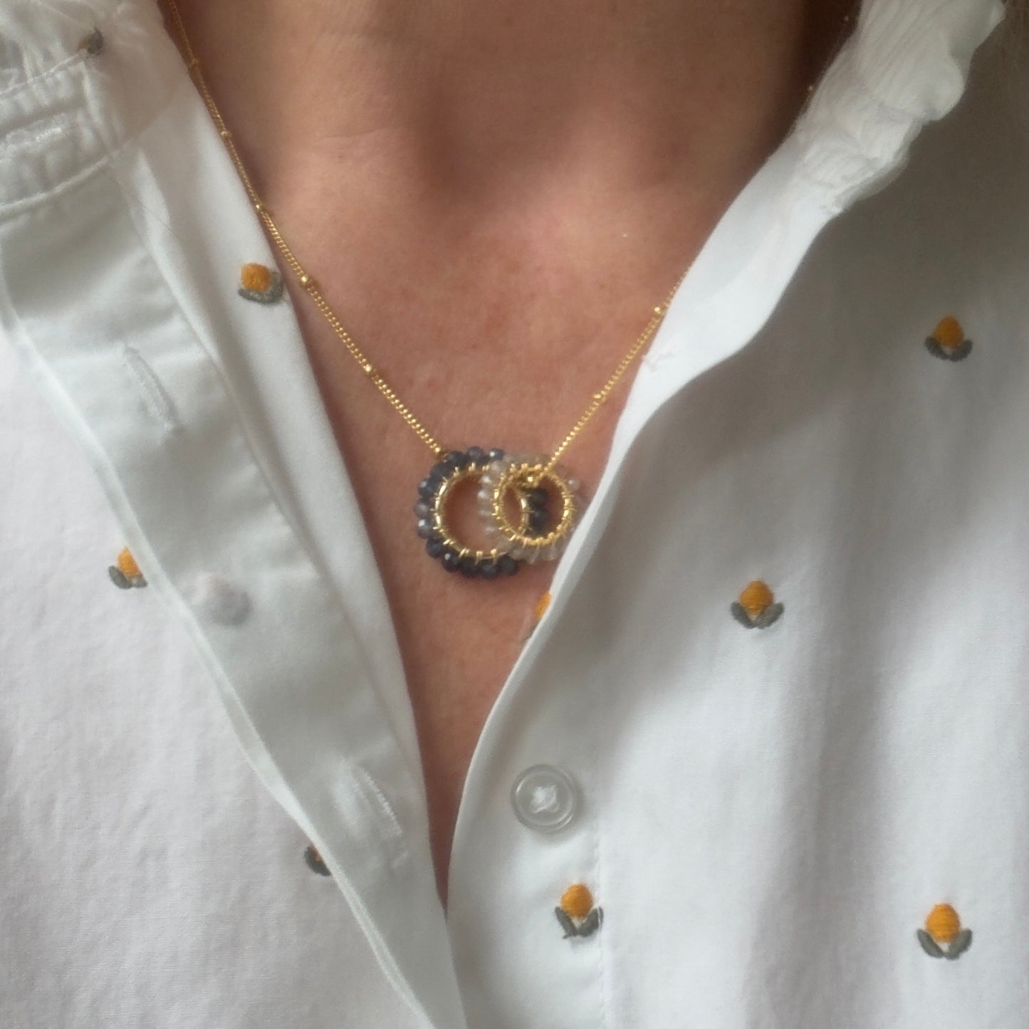 Dark Denim Iolite & Topaz Blue Azurite (Midi Bead) Double Pendant Necklace