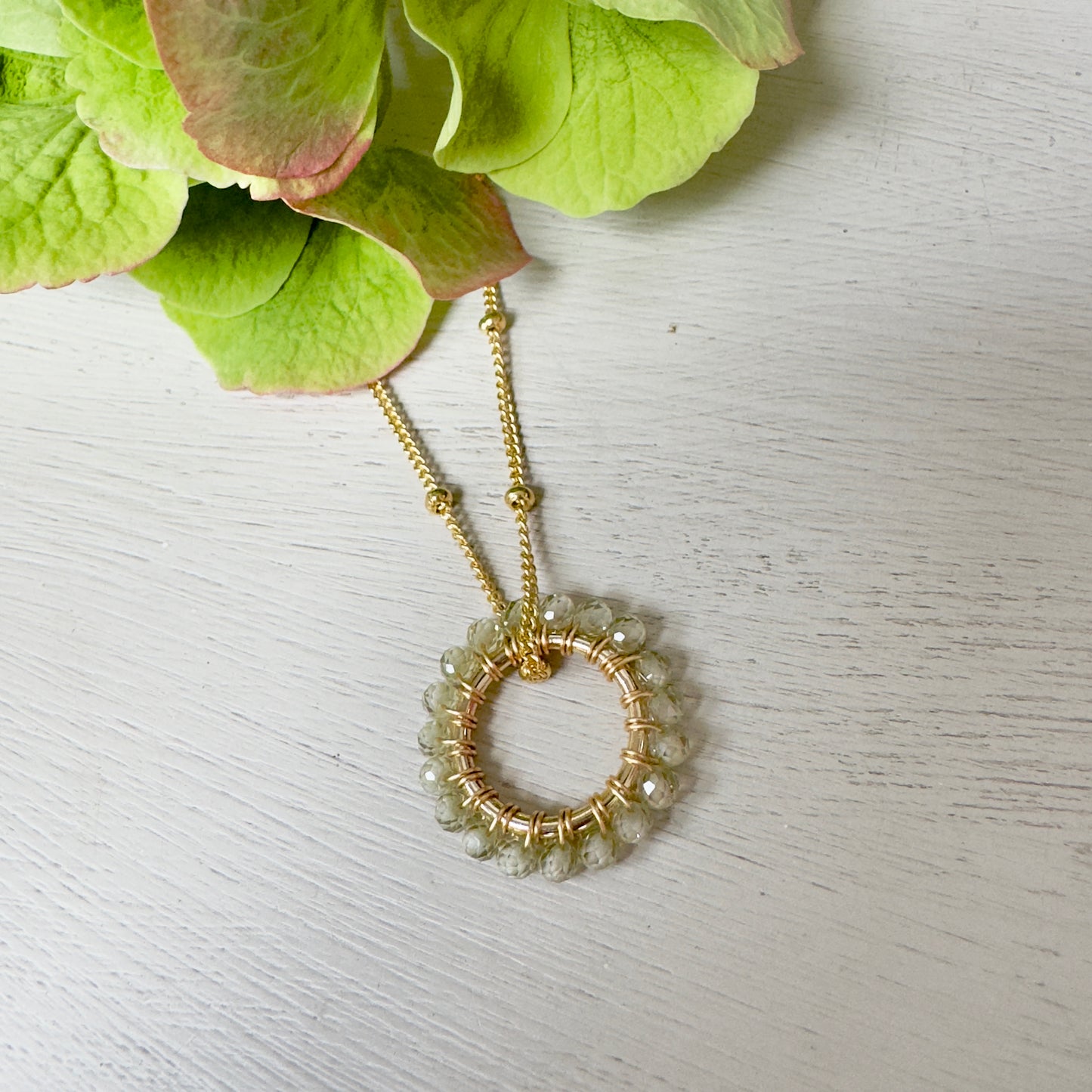 Pale Olive Green Peridot (Midi Bead) Pendant Necklace
