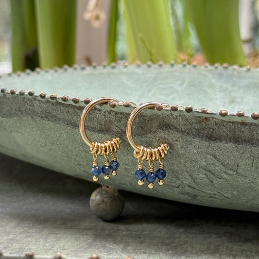 Royal Blue Azurite 3-Bead Mini Hoop Earrings