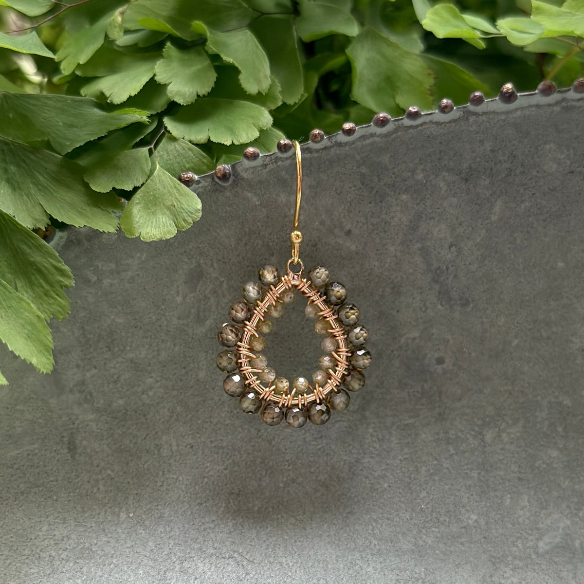 Olive Green Peridot Double Beaded Mini Teardrop Earrings