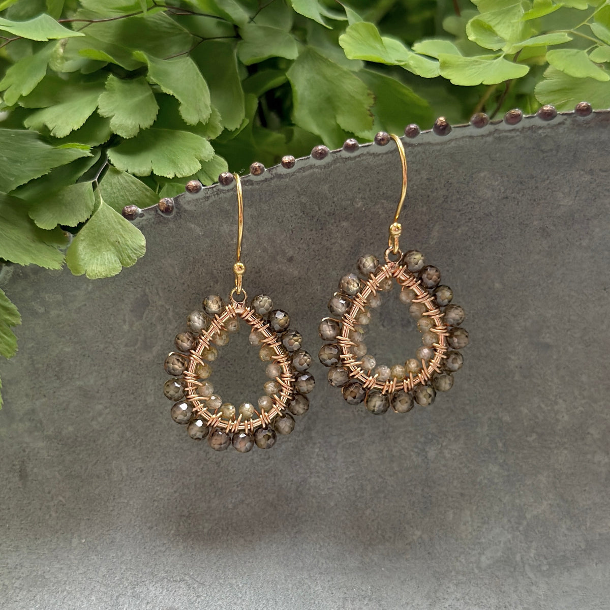 Olive Green Peridot Double Beaded Mini Teardrop Earrings