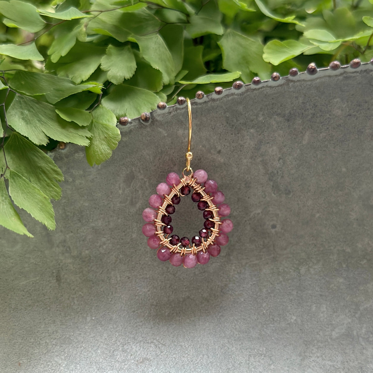 Pink Tourmaline & Burgundy Garnet Double Beaded Mini Teardrop Earrings