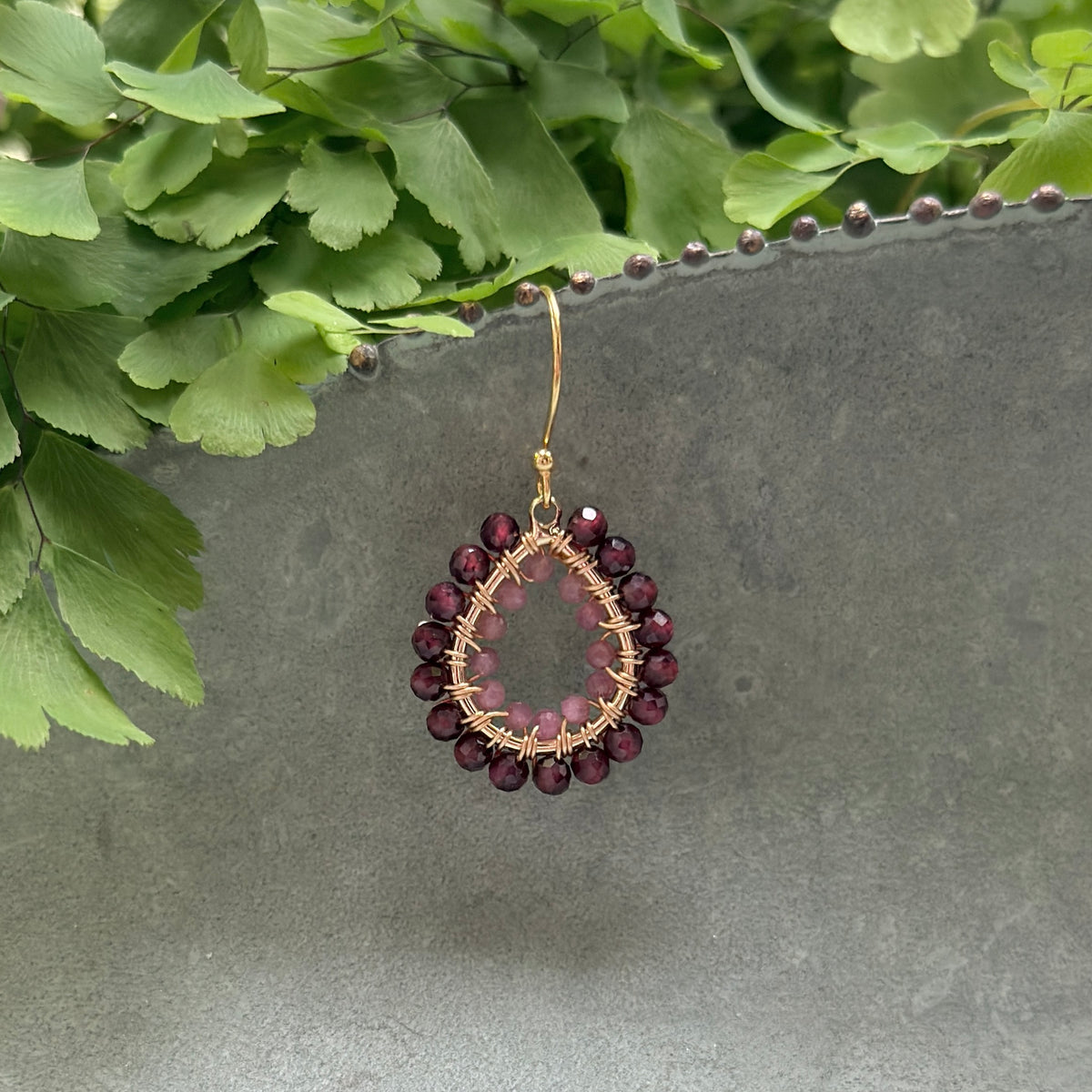 Burgundy Garnet & Pink Tourmaline Double Beaded Mini Teardrop Earrings