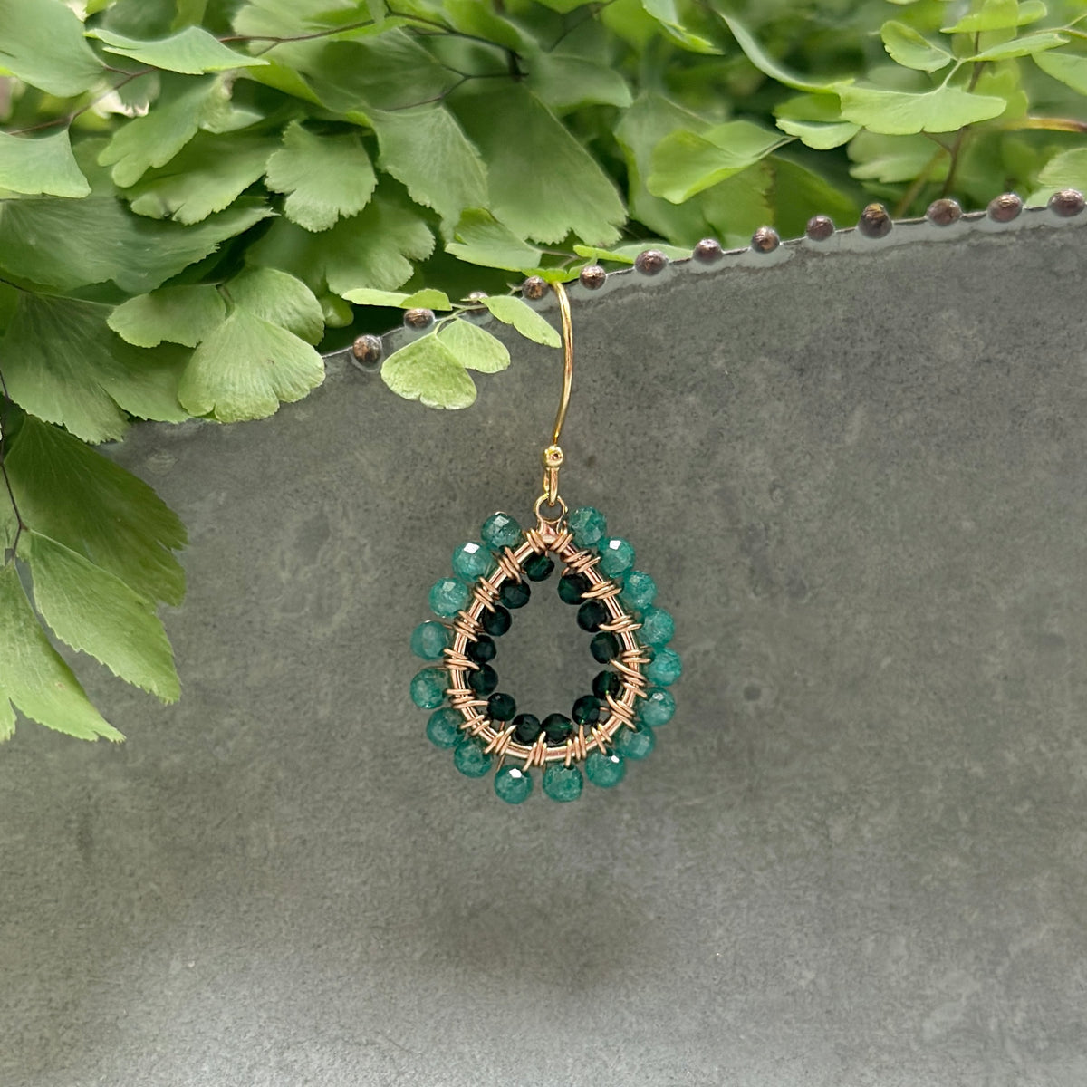 Mint & Emerald Green Jade Double Beaded Mini Teardrop Earrings