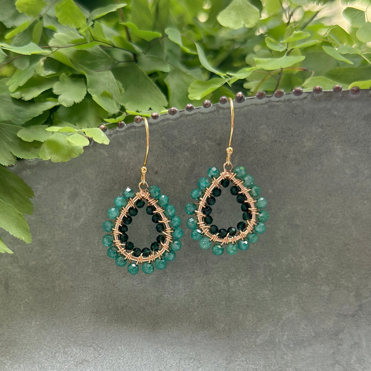Mint & Emerald Green Jade Double Beaded Mini Teardrop Earrings