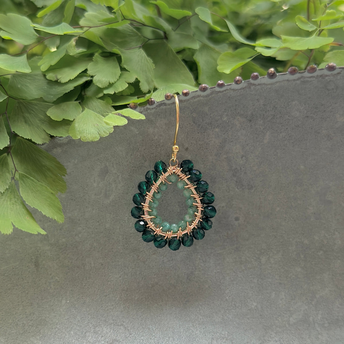 Emerald & Mint Green Jade Double Beaded Mini Teardrop Earrings