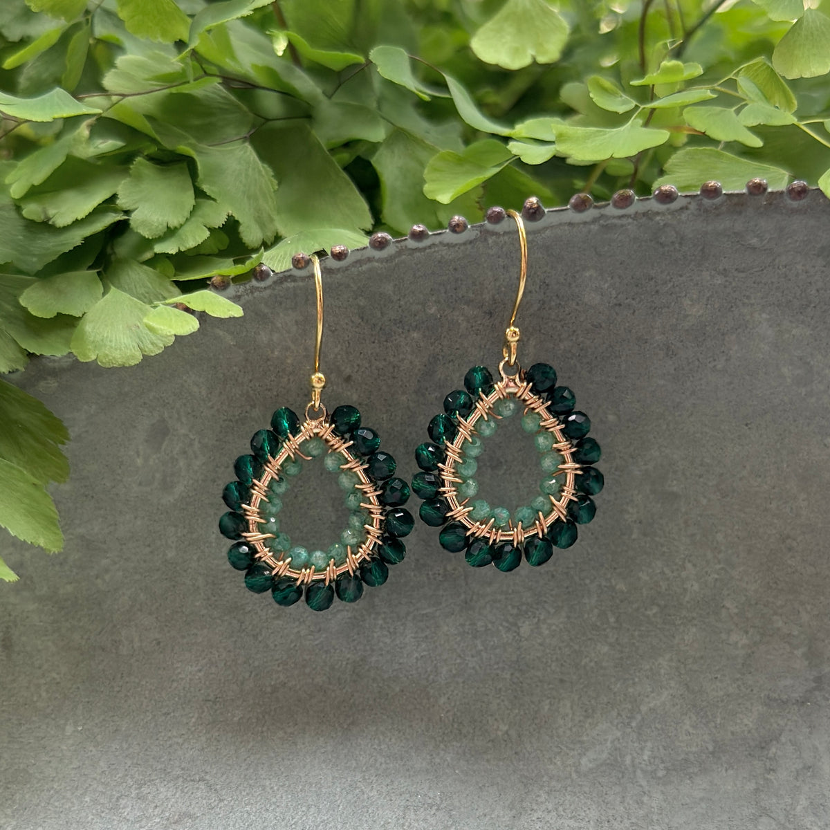 Emerald & Mint Green Jade Double Beaded Mini Teardrop Earrings