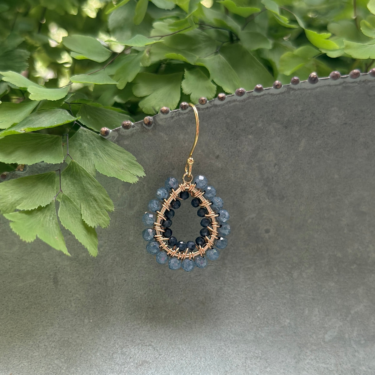 Airforce Blue Quartz & Denim Iolite Double Beaded Mini Teardrop Earrings