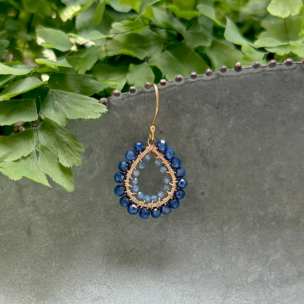 Royal Blue Azurite & Dark Cornflower Kyanite Double Beaded Mini Teardrop Earrings