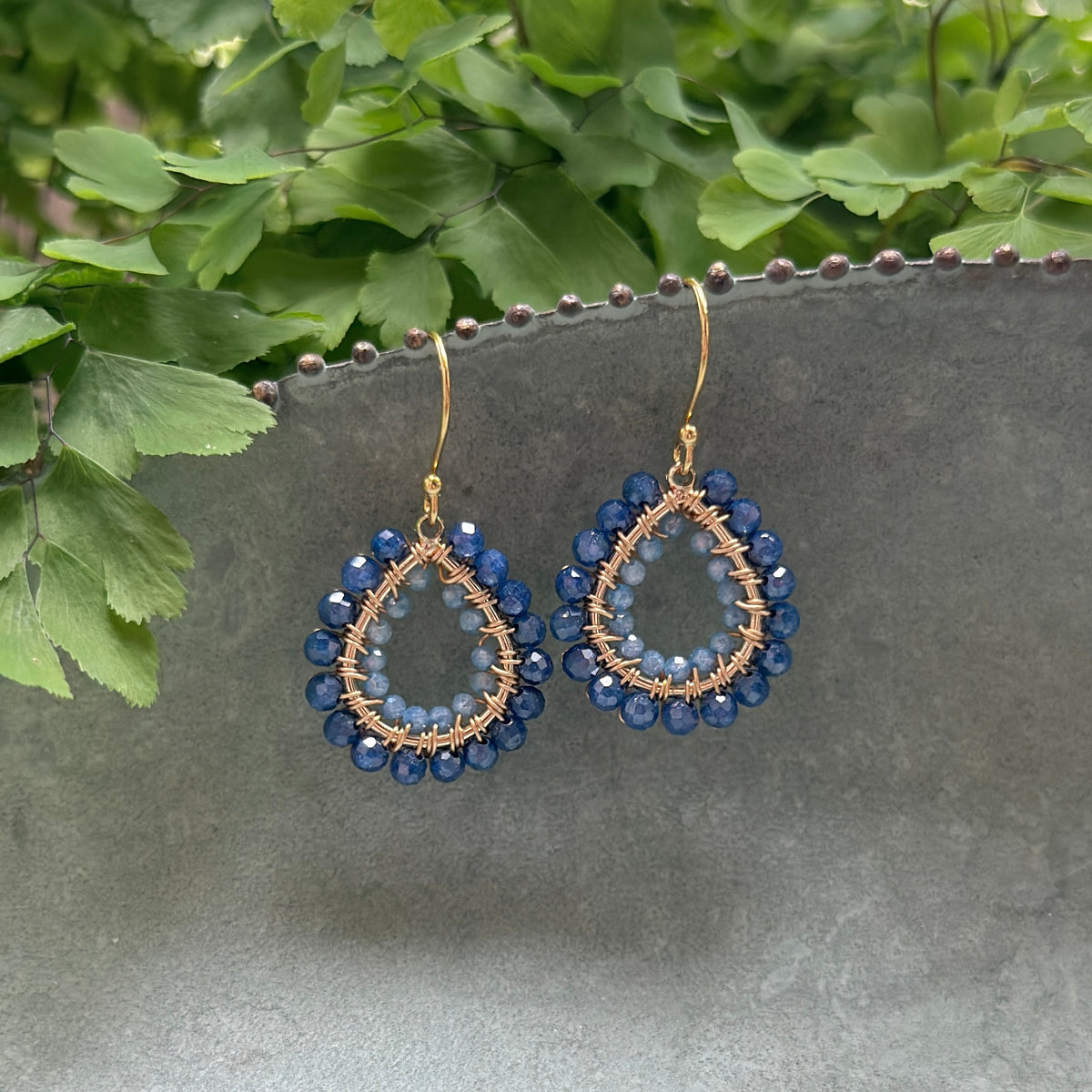 Royal Blue Azurite & Dark Cornflower Kyanite Double Beaded Mini Teardrop Earrings
