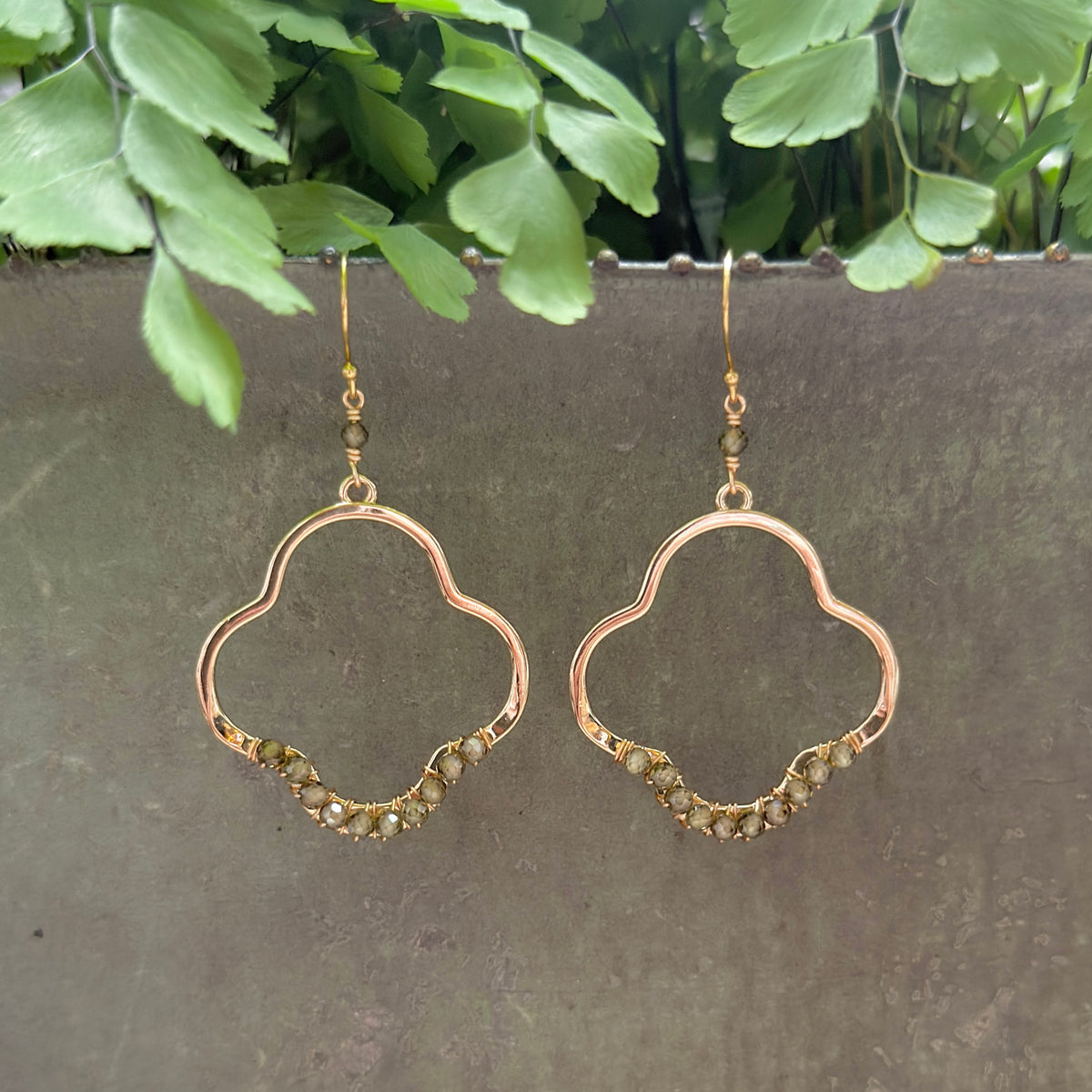 Olive Green Peridot Midi Clover Earrings