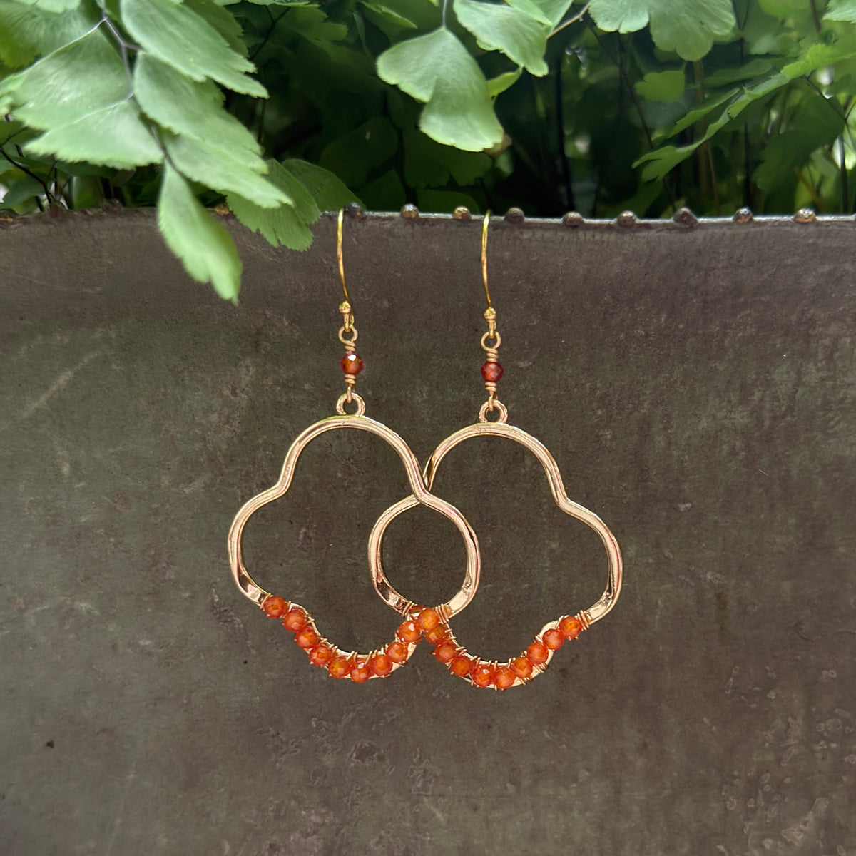 Orange Carnelian Midi Clover Earrings