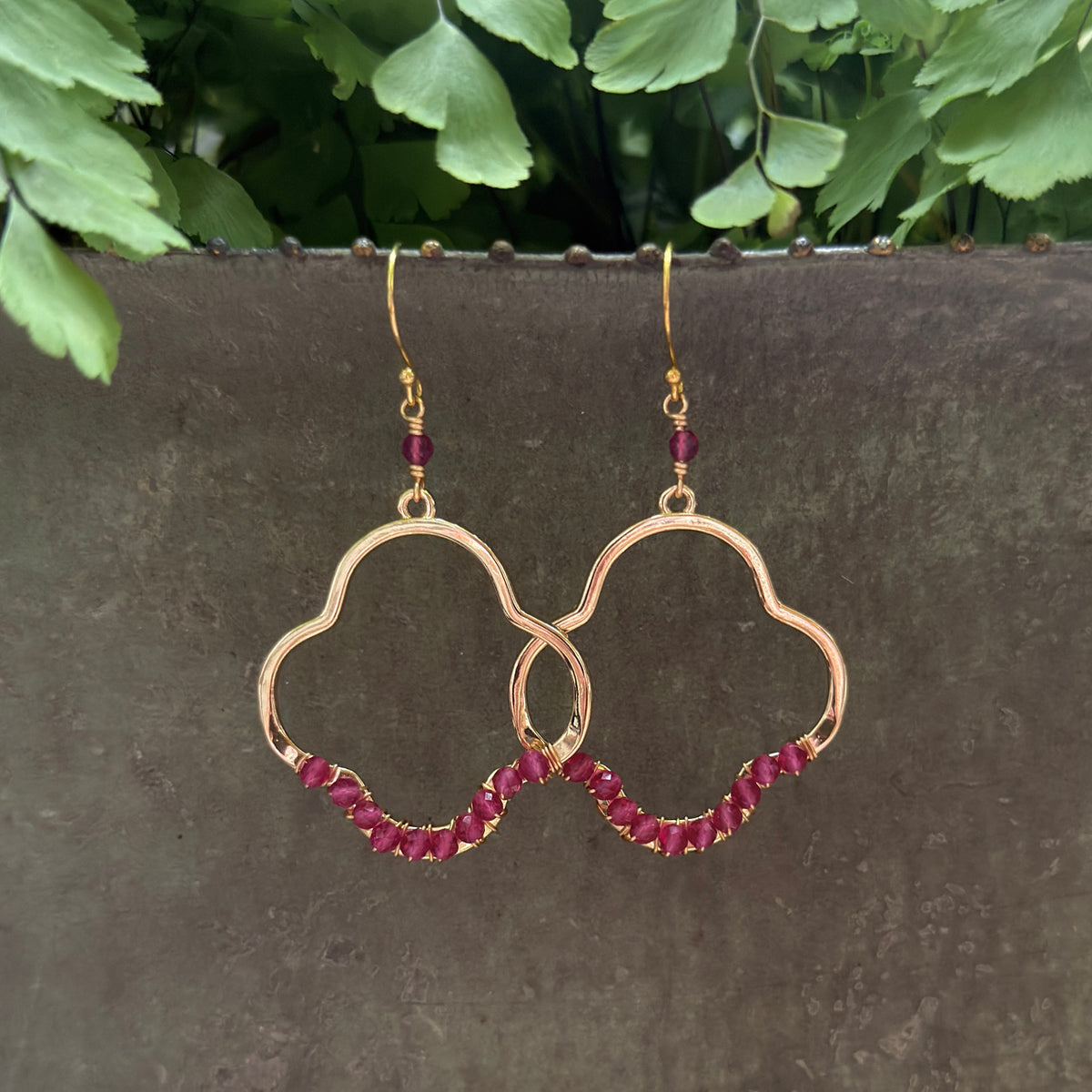 Fuchsia Pink Garnet Midi Clover Earrings