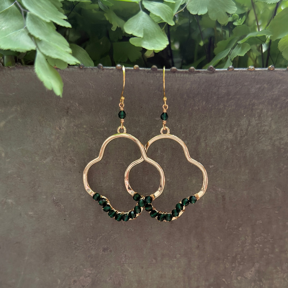 Emerald Green Jade Midi Clover Earrings