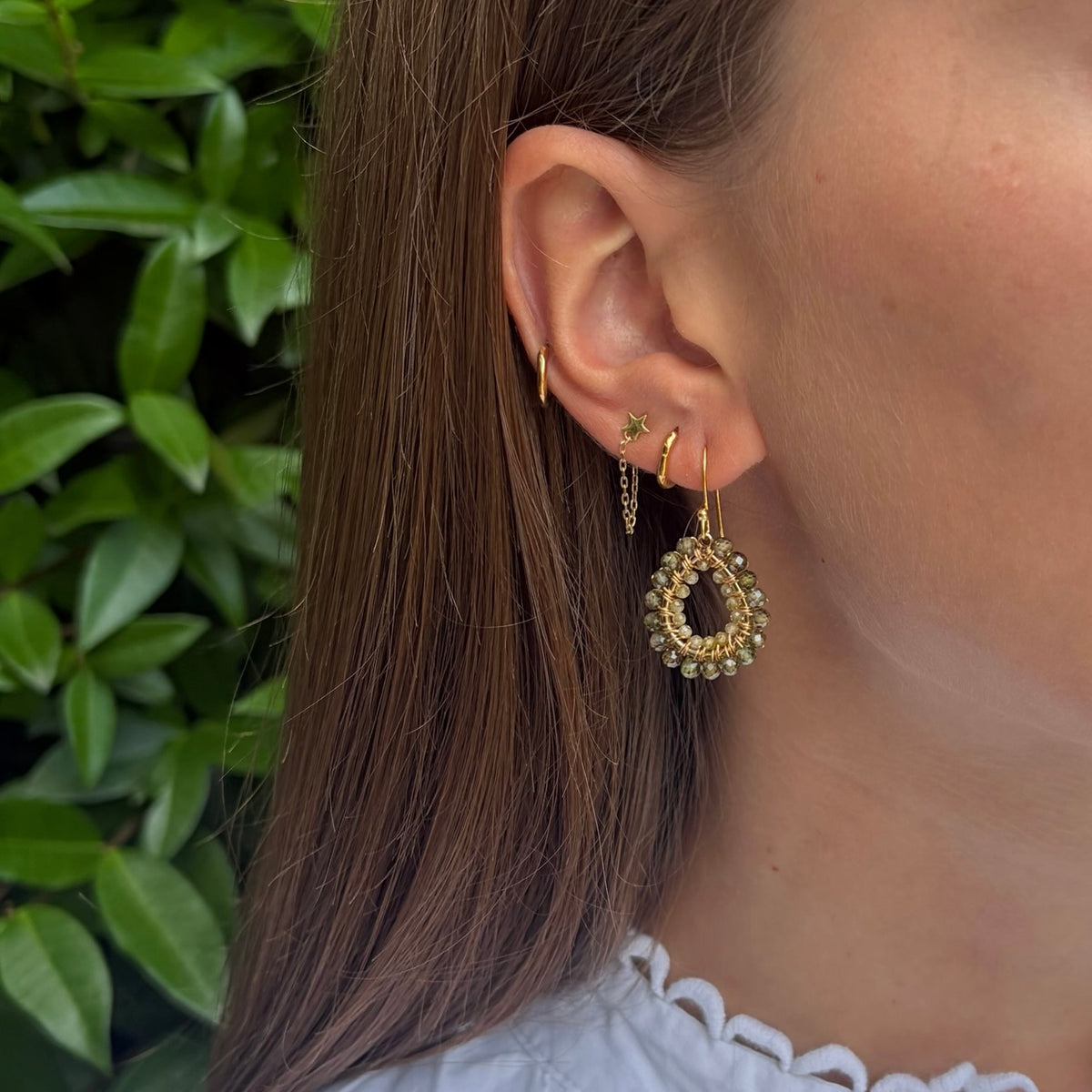 Olive Green Peridot Double Beaded Mini Teardrop Earrings