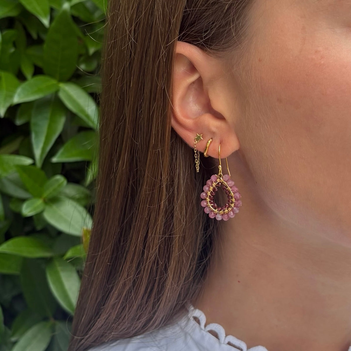 Pink Tourmaline & Burgundy Garnet Double Beaded Mini Teardrop Earrings