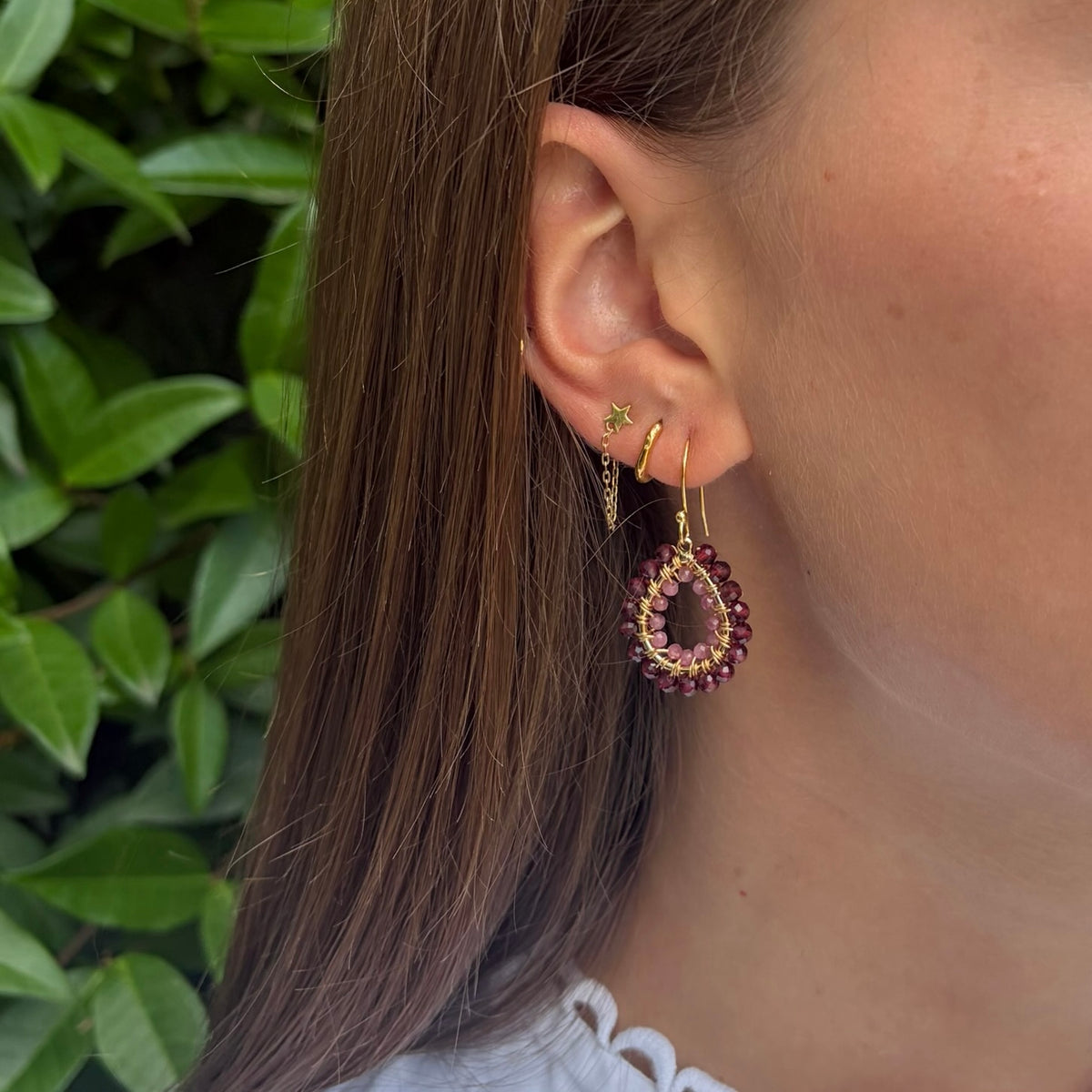 Burgundy Garnet & Pink Tourmaline Double Beaded Mini Teardrop Earrings