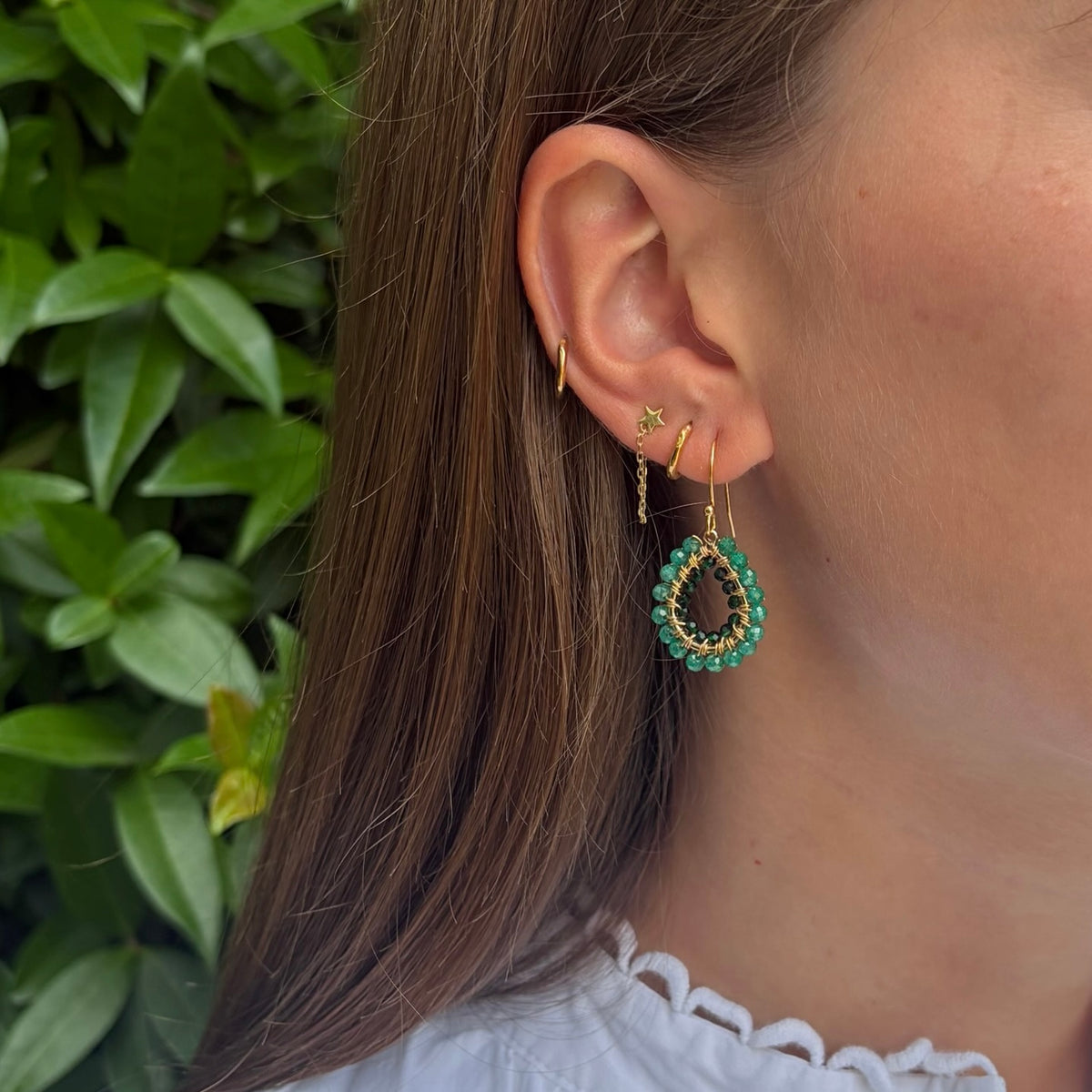 Mint & Emerald Green Jade Double Beaded Mini Teardrop Earrings