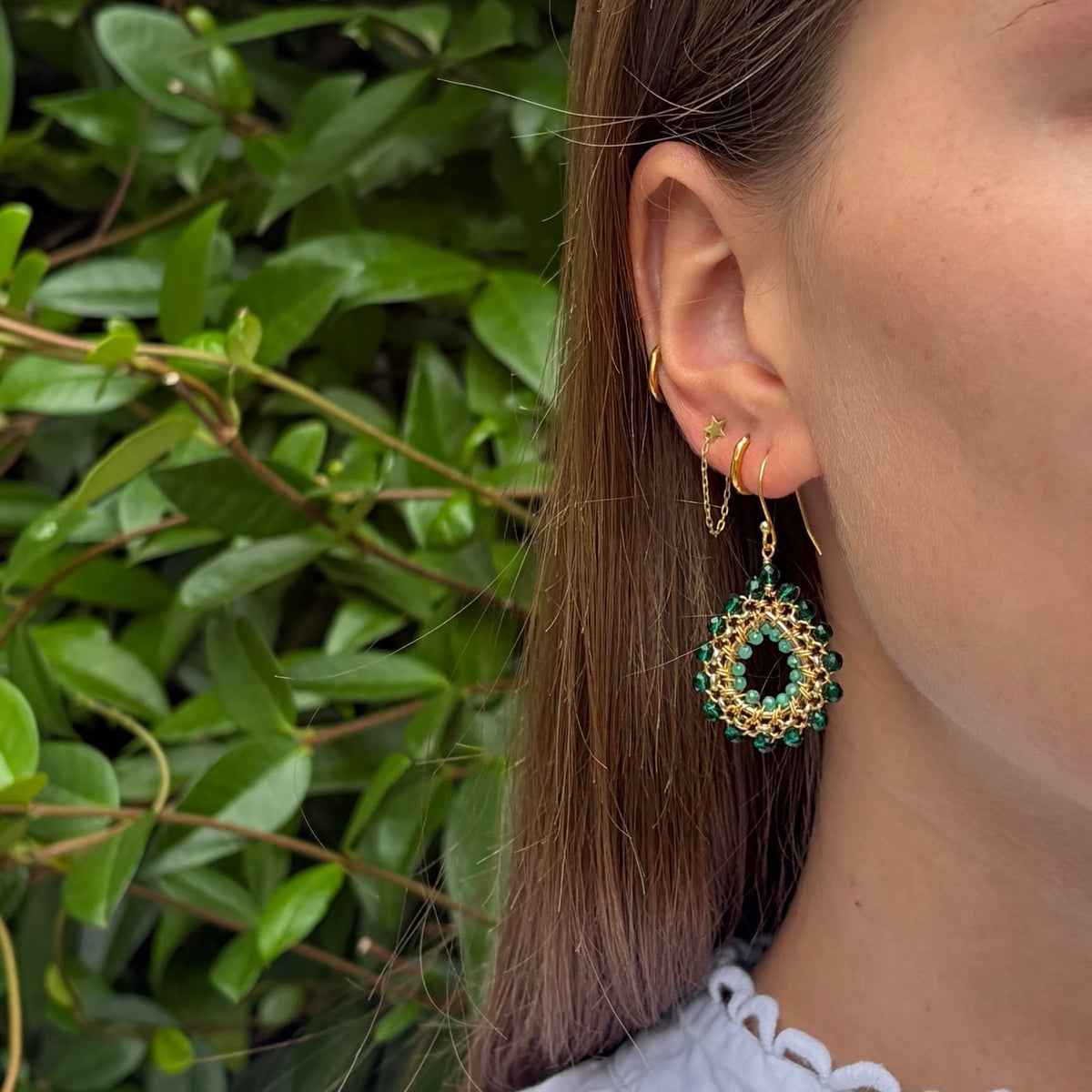 Emerald & Mint Jade Mini Rolo Teardrop Beaded Earrings