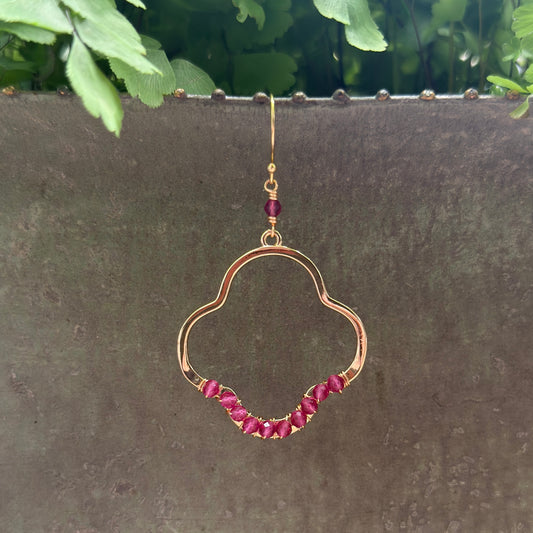 Fuchsia Pink Garnet Midi Clover Earrings