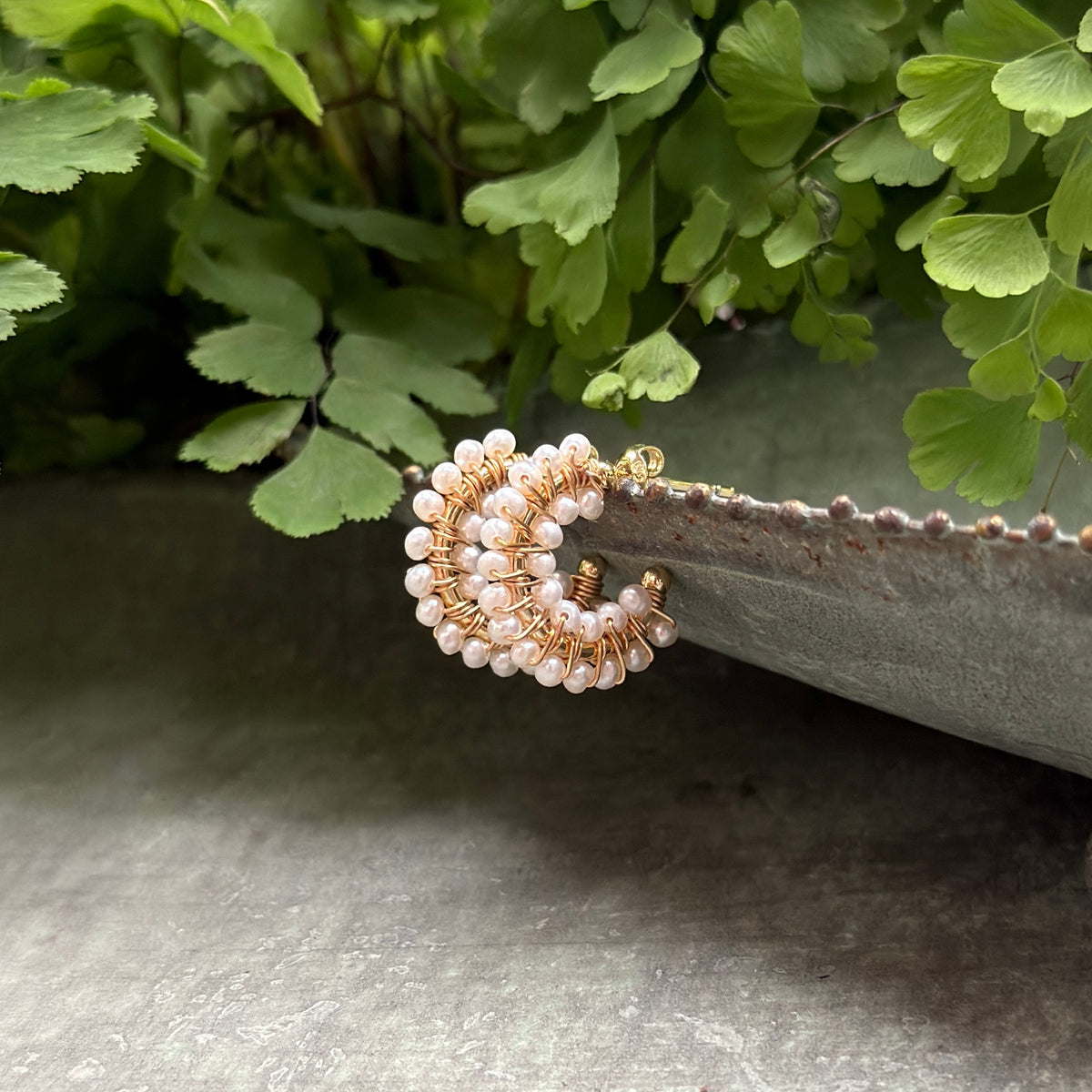 Freshwater Pearl Double Beaded Mini Hoops