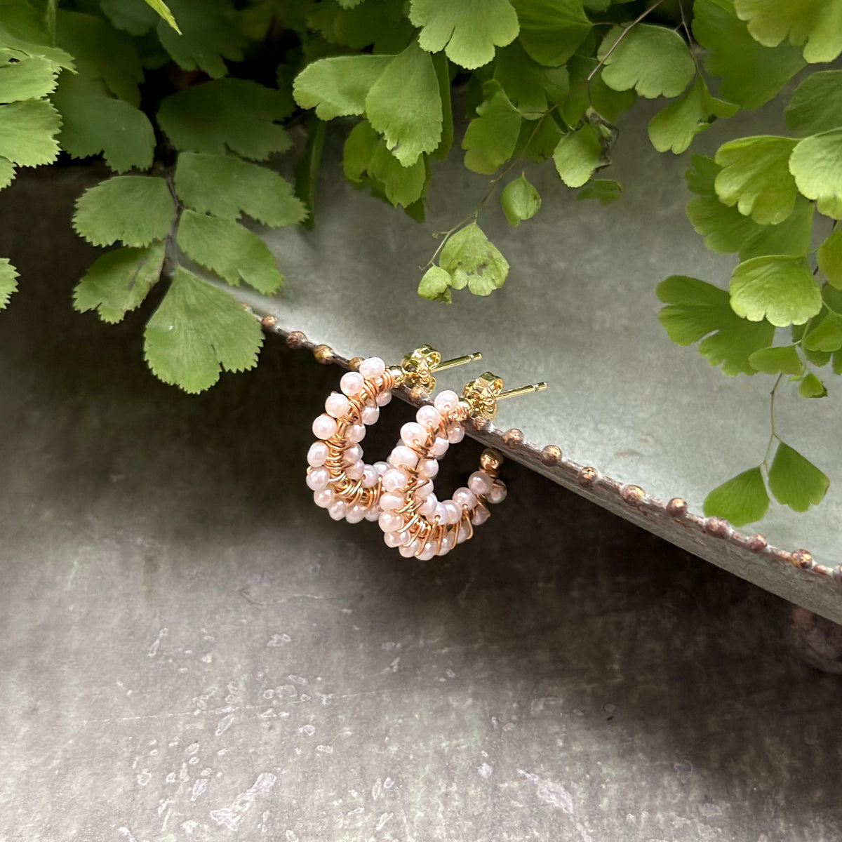 Freshwater Pearl Double Beaded Mini Hoops