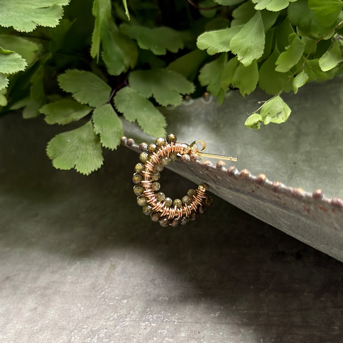 Olive Green Peridot Double Beaded Mini Hoops
