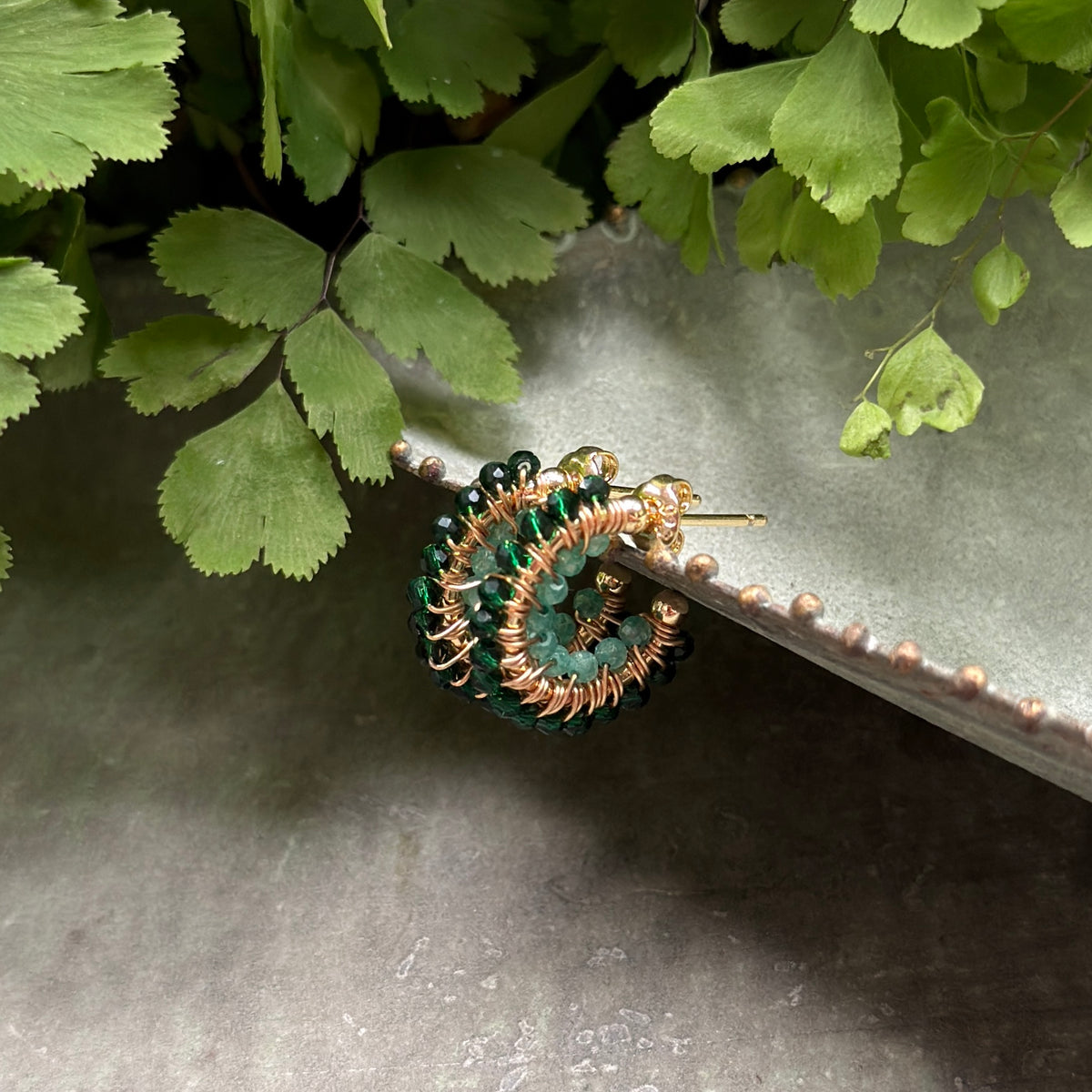Emerald & Mint Jade Double Beaded Mini Hoops