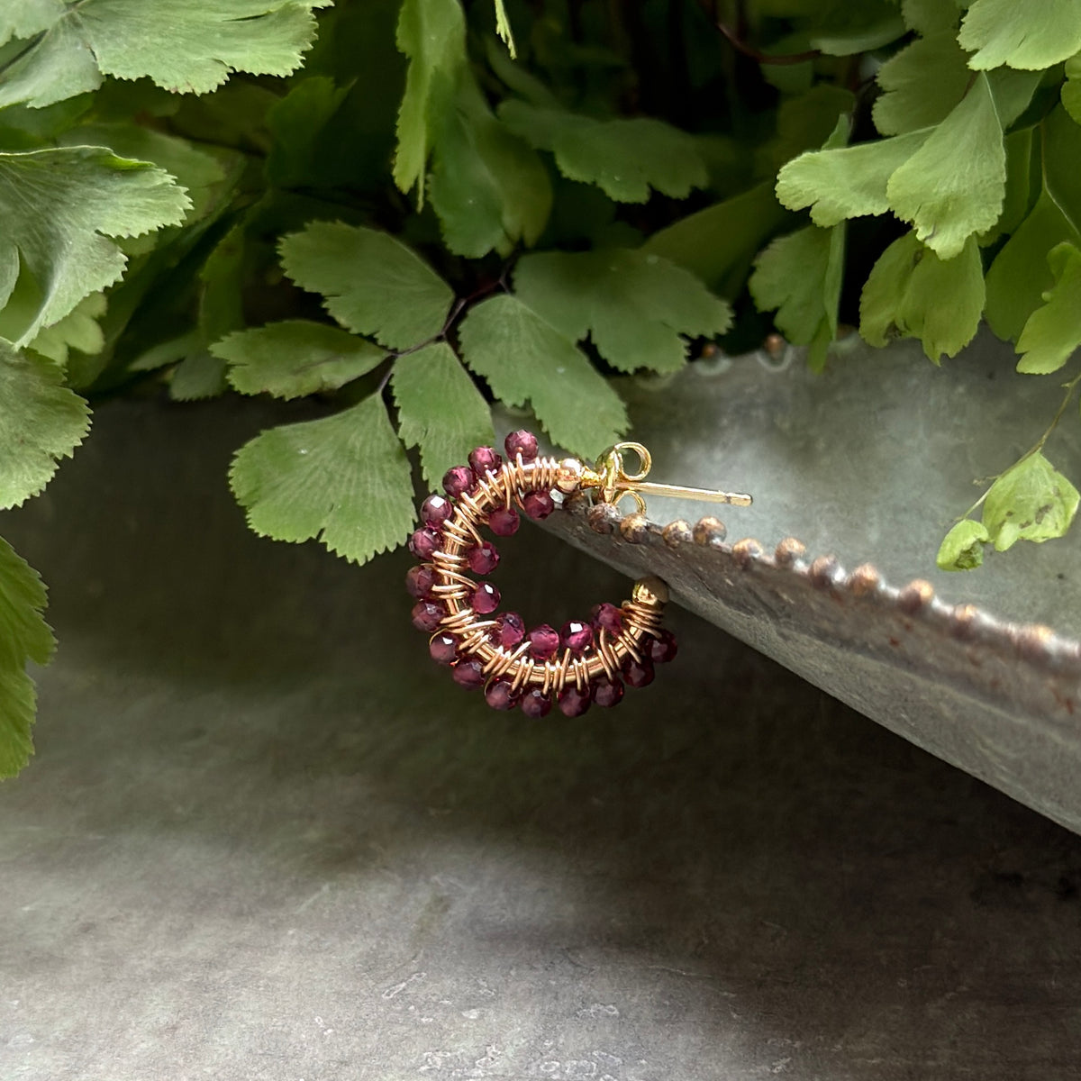 Burgundy & Fuchsia Pink Garnet Double Beaded Mini Hoops